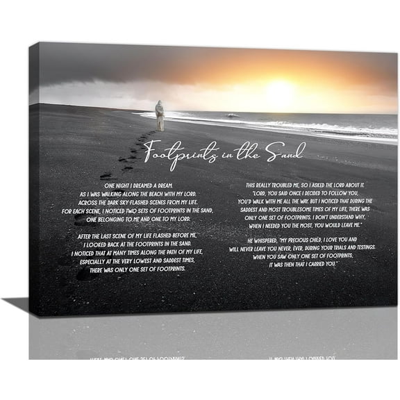 AatoeaX Footprints In The Sand Wall Art Religious Poem Wall Decor Motivational Quotes Black and White Beach Pictures Canvas Prints Painting Christian Home Artwork for Bedroom Bathroom Office
