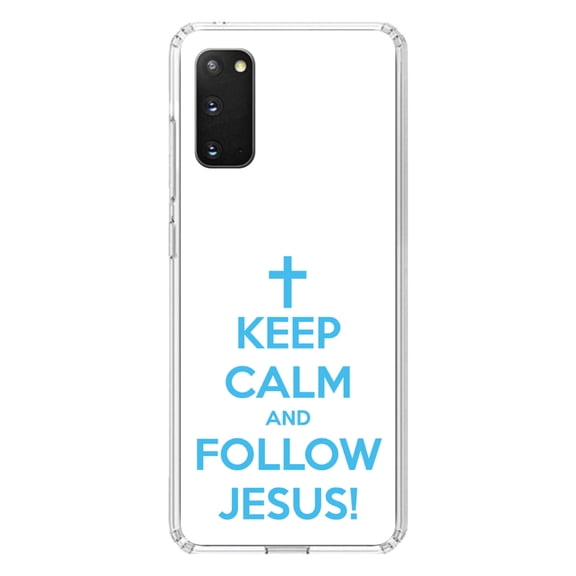 DistinctInk Clear Shockproof Hybrid Case for Galaxy S20 / S20 5G (6.2" Screen) - TPU Bumper, Acrylic Back, Tempered Glass Screen Protector - Keep Calm and Follow Jesus - Christ