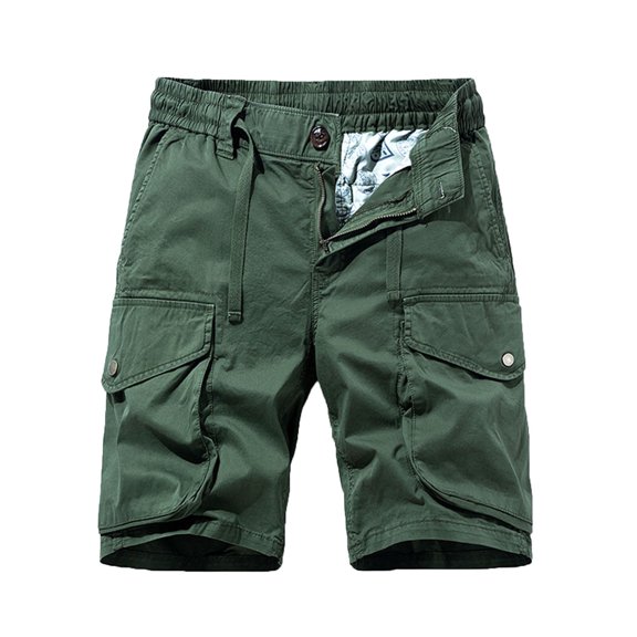 HOOMEUMY Men's Cotton Cargo Shorts Solid Multi-Pockets Straight Fit Bermuda Shorts Stretch Straight Cargo Shorts for Men Army Green 8
