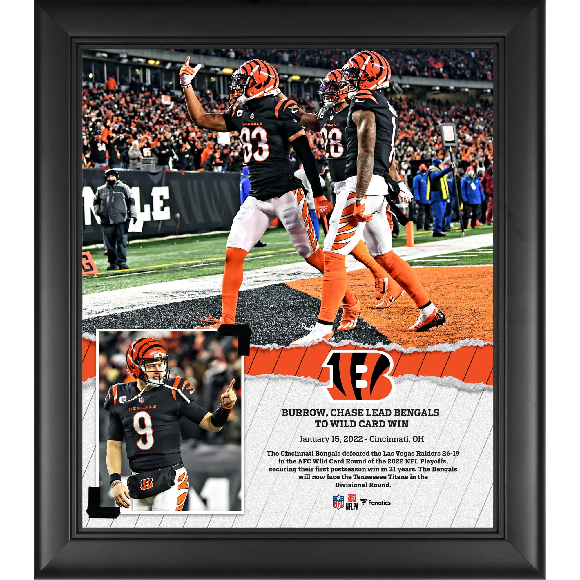 Joe Burrow Cincinnati Bengals Framed 15" x 17" 2022 Wildcard Win