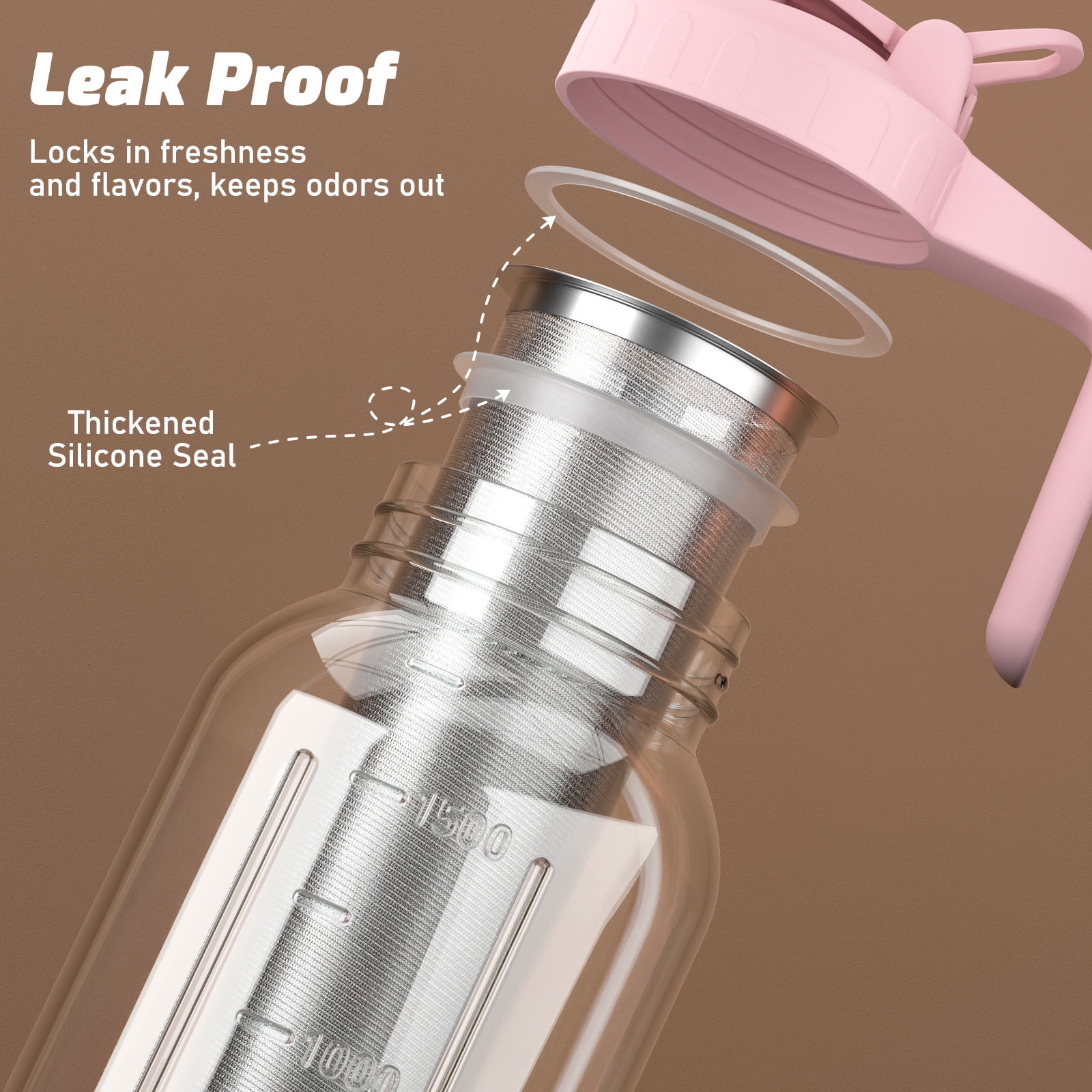 VA1KENE Cold Brew Coffee Pitcher 64oz Cold Brew Maker with Stainless Steel Filter Mason Jar Pitcher Pour Spout Handle Lid for Iced Coffee Tea Lemonade Pink