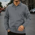 thumbnail image 2 of Men's Polo Shirts Fall Winter Long Sleeve Tops Solid Color Button Down Collared Casual Soft Mens T-Shirts, 2 of 7