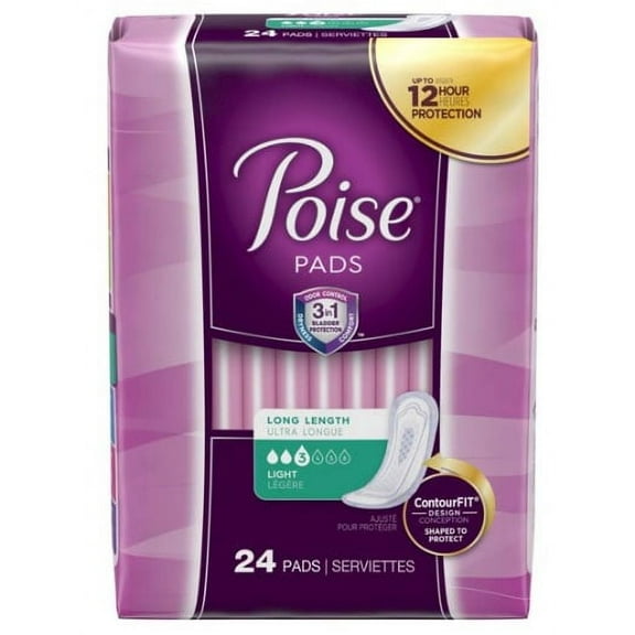 Poise Original Pads, Light Absorbency, Long Length. Pack(age) (24 Each)
