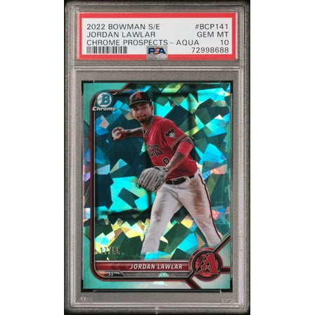 Graded 2022 Topps Bowman Sapphire Edition Jordan Lawler #BCP141 Chrome Prospects Aqua #/55 Rookie RC Baseball Card PSA 10 Gem Mint