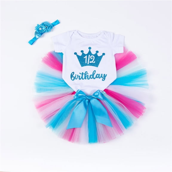 JUoaLXG Baby Girls Casual Dresses Summer Cute Mesh Set Birthday Rainbow Puffy Birthday Party Dress Streetwear,Blue,0-3 Months