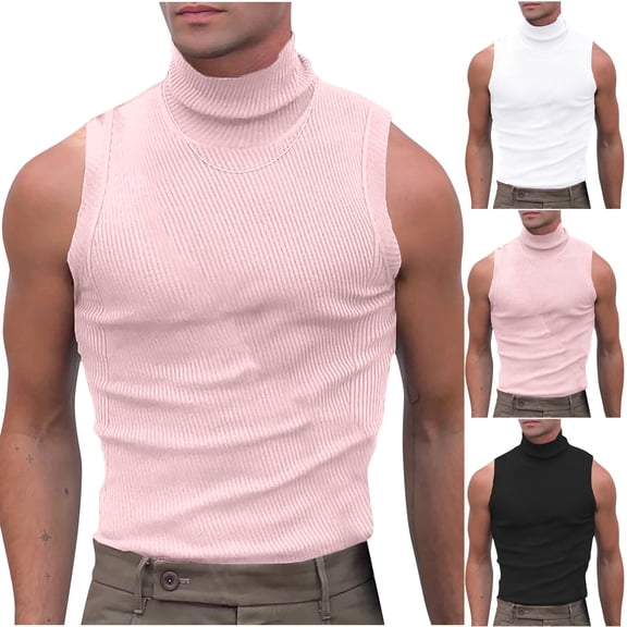 Hinvhai Men's Mock Turtleneck Tank Tops Ribbed Knit Slim Fit Sleeveless Vest Sport Fitness Quick Dry Workout Shirt Pullover White 8(XL)