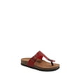 thumbnail image 2 of Women Soft Cork Footbed PU Leather Hook and Loop T Strap Flip Flops (PU Dark Red / 8 ), 2 of 4