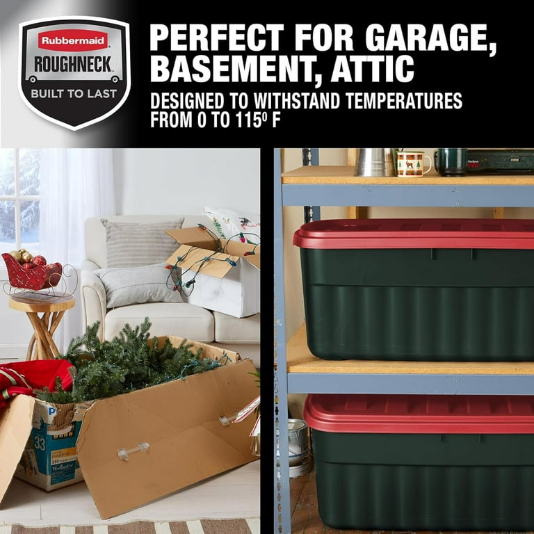 Rubbermaid Roughneck 18 Gal Holiday Storage Tote, Green & Red (6 Pack) 