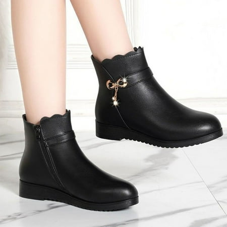 

Babysbule Womens Winter Boots ShoesWomen s Fleece In Winter Chunky Low Heel Ankle Boots Classic Cusp Toe Side Zipper Booties