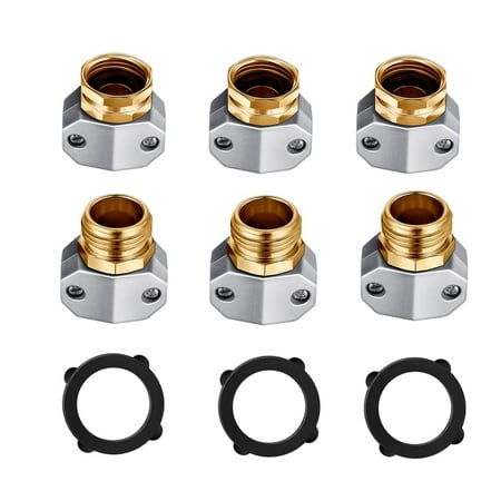 Garden Hose Repair Kit EC36 5/8 Inch Fittings Mender 3/4 Male and Female Water Hose End Replacement Set Connector with Zinc Clamp