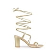 thumbnail image 3 of BLISSFUL STEP Chaussures pour Femmes Talon Bloc Bout Ouvert à Lacets Brides Croisées Sandales de Soirée Or 7, 3 of 7