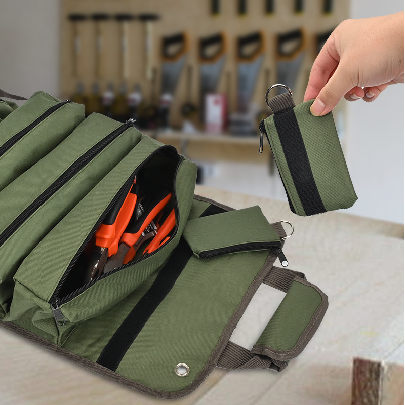 Tool Bag Portable Organizer Three-layer Oxford Cloth Material Large Capacity Heavy Duty Waterproof Durable Tool Roll Bag with 2 Removable Zippered Pockets