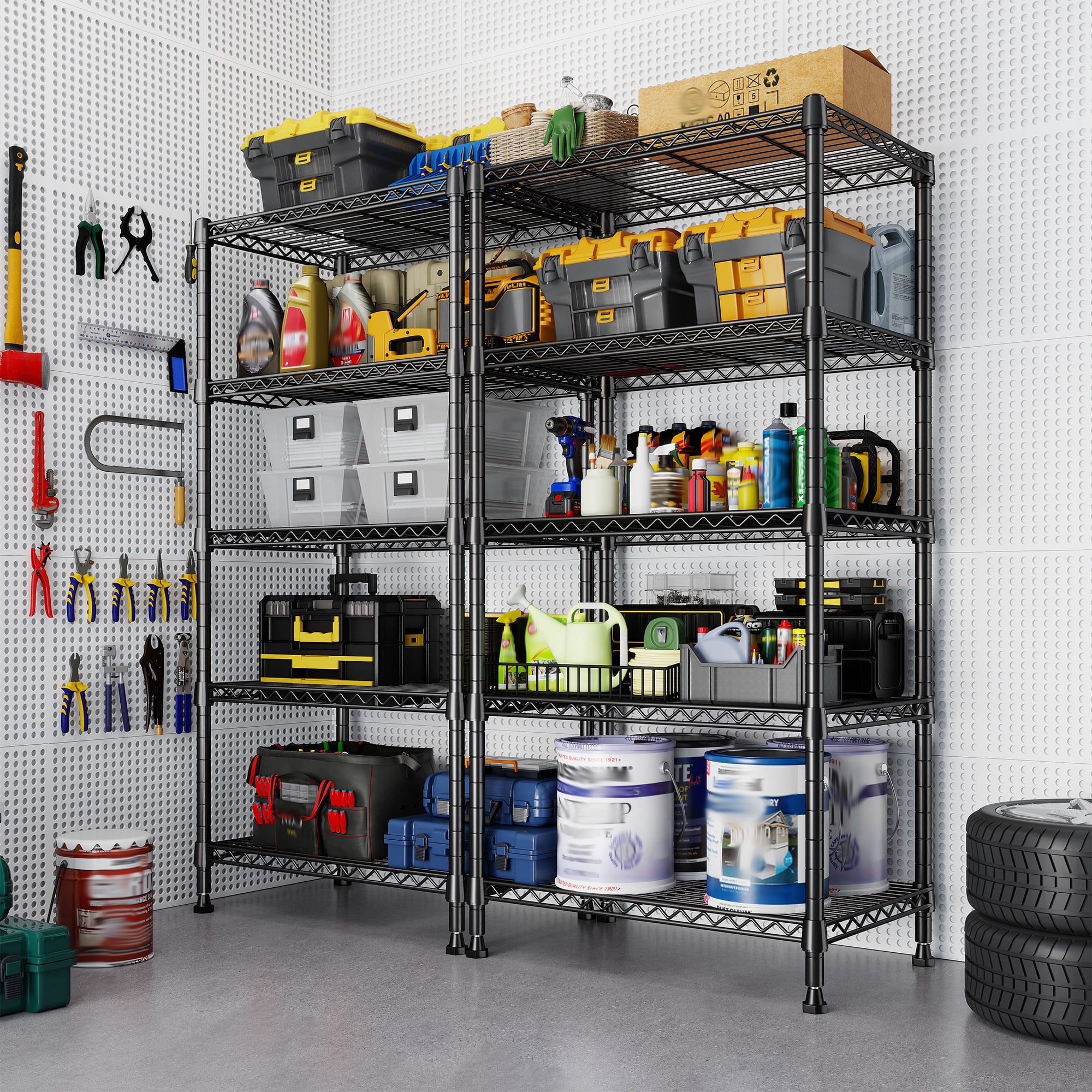 REIBII 5-Tier Wire Shelving Metal Storage Shelves, 1015 lb Capacity, 13.58 x 21.45 x 60 in, Black