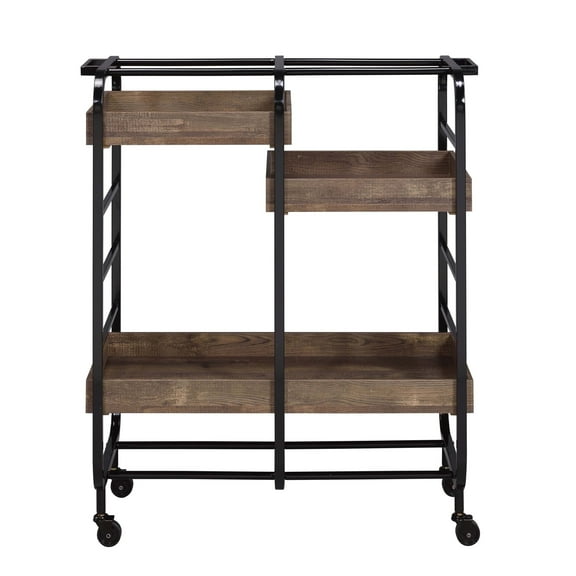 Newboti Furniture Black and Walnut Serving Cart with 3 Adjustable Trays 22569