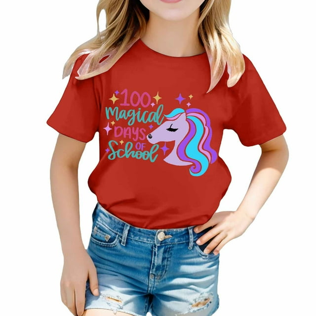 TZEWGL Chemise Mignonne pour Fille Garçon Imprimé Col Rond Manches Courtes Ample pour Bébés Taille 8-9T