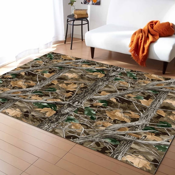Area Rugs Indoor Non-Slip Rectangle Rug 5x8 Ft Modern Brown Tree Leaf Branches Rug Rubber Backing Floor Mats Non Shedding Home Decor Carpet for Entryway Living Room