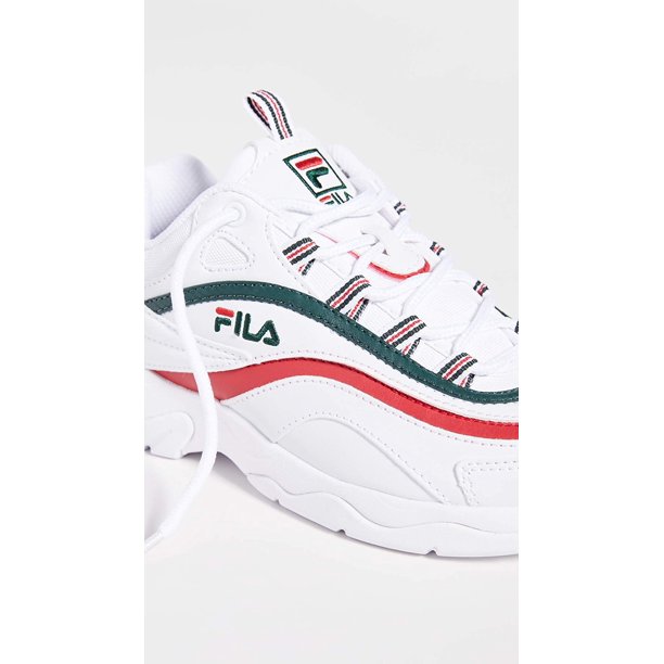 Fila white store and red shoes