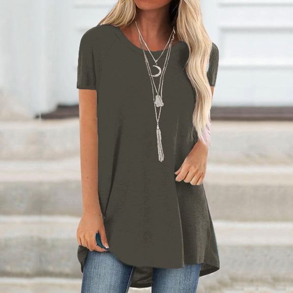 Puntoco Womens Plus Size Clearance Women Plus Size Short Sleeved Long T-Shirt Blouse Khaki