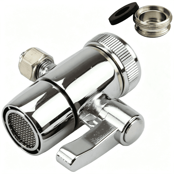 HIBIBUD Kitchen Bathroom Sink Faucet Water Filter Diverter Valve for Push on 1/4 Inch Tubing Replacement Part Adapter with M22 X M24 Connector, Polished Chrome