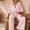 thumbnail image 4 of Ynynloco Womens 2 Piece Outfits Striped 3/4 Sleeve Lapel Shirt High Waisted Wide Leg Pants Lounge Set S-3xl, 4 of 9