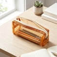 thumbnail image 6 of 1Pc Nylon Mesh Zipper Bags, 7.5" Transparent Makeup Brush Pouch, Portable Cosmetic Bags, Rectangle Pencil Case Organizer for Travel, Lipstick, Earphone, Keys - Orange, 6 of 6