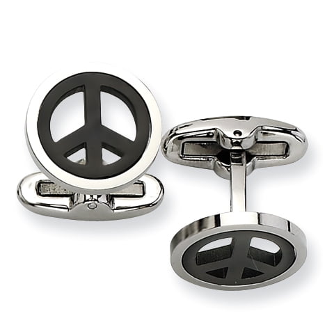 Stainless Steel Black Plated Peace Symbol Cufflinks Cuff Link Collar Stay