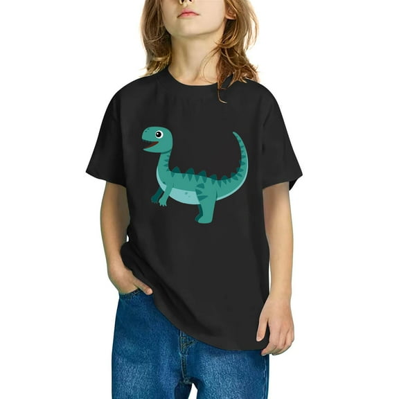 Odeerbi Toddler Boys Girls T-shirt Dinosaur Print Short Sleeve Cotton Tee Tops Kids Fashion Cute Round Neck Cartoon Print Tees Black