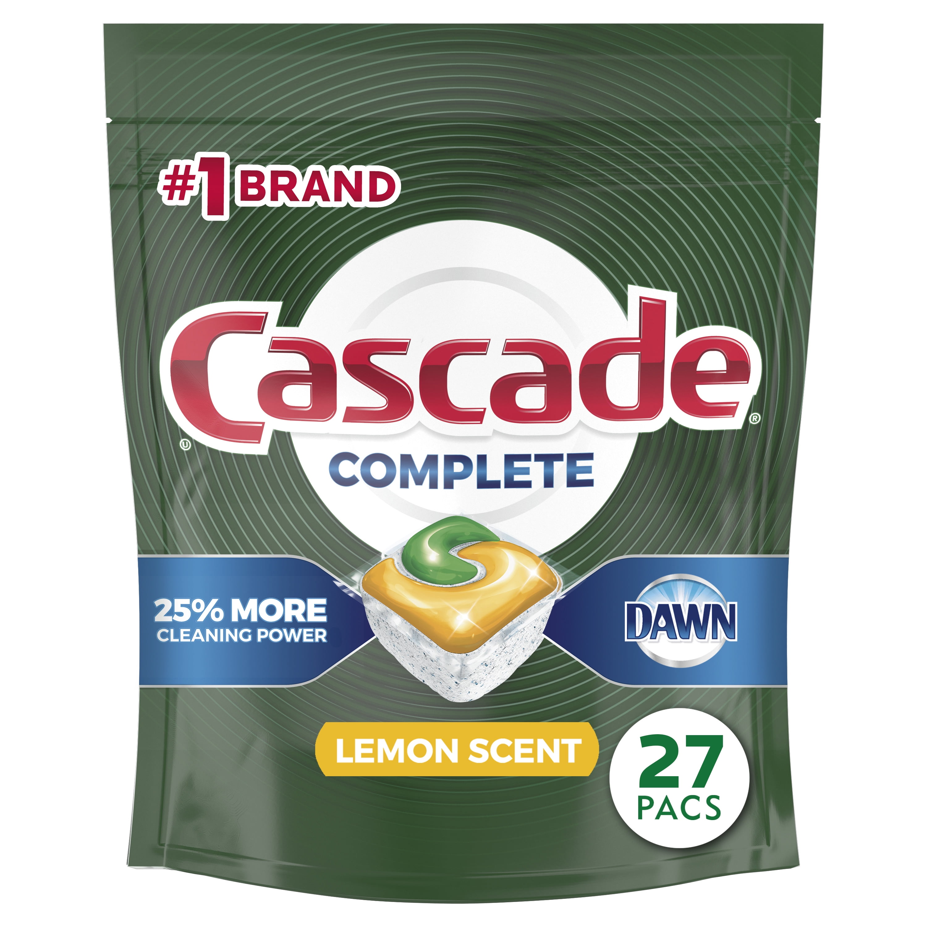 Cascade Pacs Dishwasher Detergents, Lemon Scent, 14.1 Ounce, 27 Count