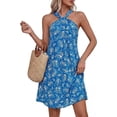 thumbnail image 5 of PRETTYGARDEN Womens Summer Halter Mini Dress Sleeveless Boho Floral Short Sundress Casual Flowy Beach Dresses, 5 of 10