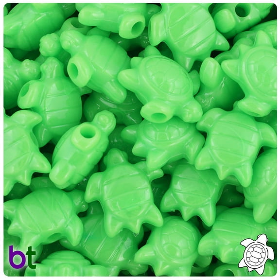 BeadTin Lime Opaque 23mm Sea Turtle Pony Beads (24pcs)