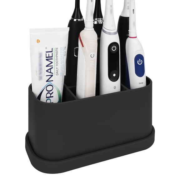 Linkidea Electric Toothbrush Holder, Silicone Countertop 5 Slots Electric Brush Stand Holder, Organizer Compatible with Oral-B DB4010, Pro 100 CrossAction, Spinbrush Pro (Black)