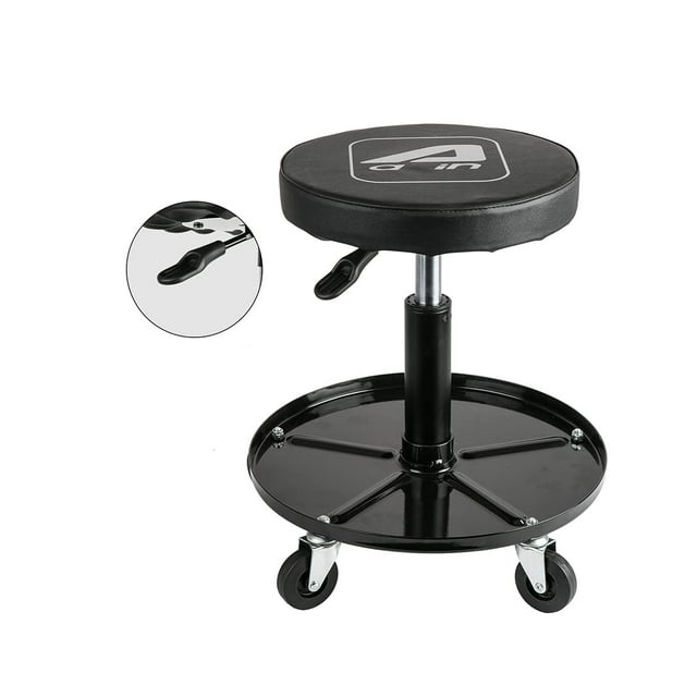 Aain LT2A Tabouret Roulant de Mécanicien Robuste et Réglable, Siège à Roulettes Réglable avec Roues et Plateau à Outils, Noir