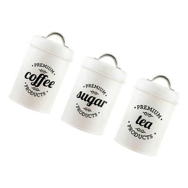 Langgg Kitchen Food Storage Canister Set 3 Pcs Coffee Tea Sugar Tins White