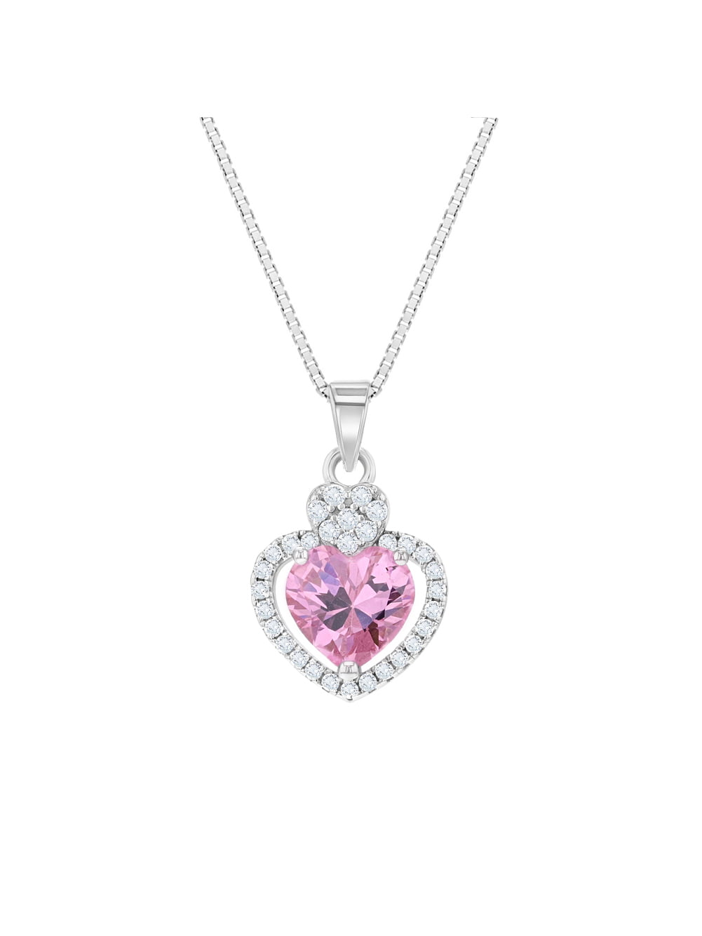 925 Sterling Silver Polished Pink Crystals Heart Locket Charm Pendant