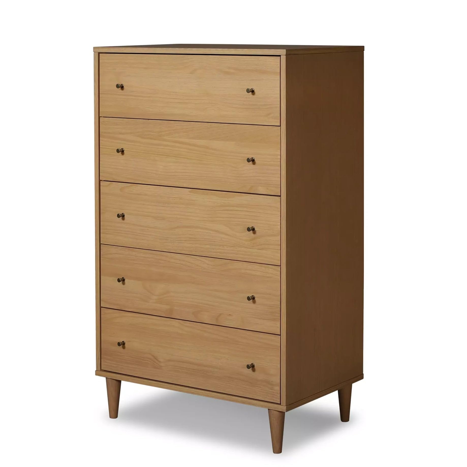 Grain Wood Furniture Solid Wood Mid Century 5-Drawer Chest, with a Brushed Natural finish