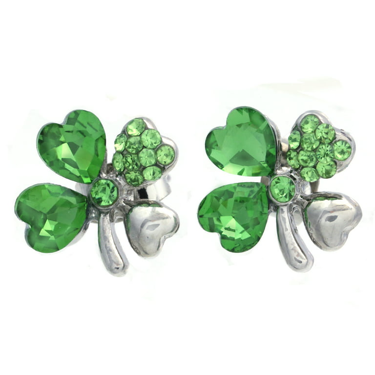  St Patricks Day Earrings Green Lucky Clover Dangling