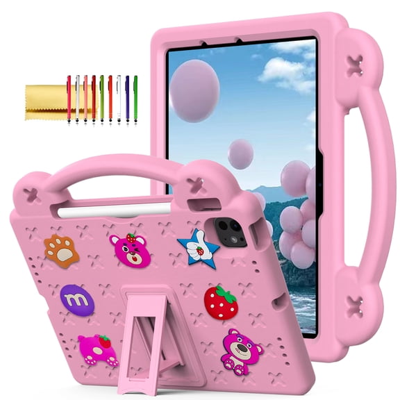 TECH CIRCLE Case for iPad Air 5th/4th Gen 10.9" 2022/2020,iPad Pro 11 inch 4th/3rd/2nd/1st Gen, Panda Shockproof Rugged Lightweight Convertible Handles Stand Kids Friendly Pencil Holder Case,Pink