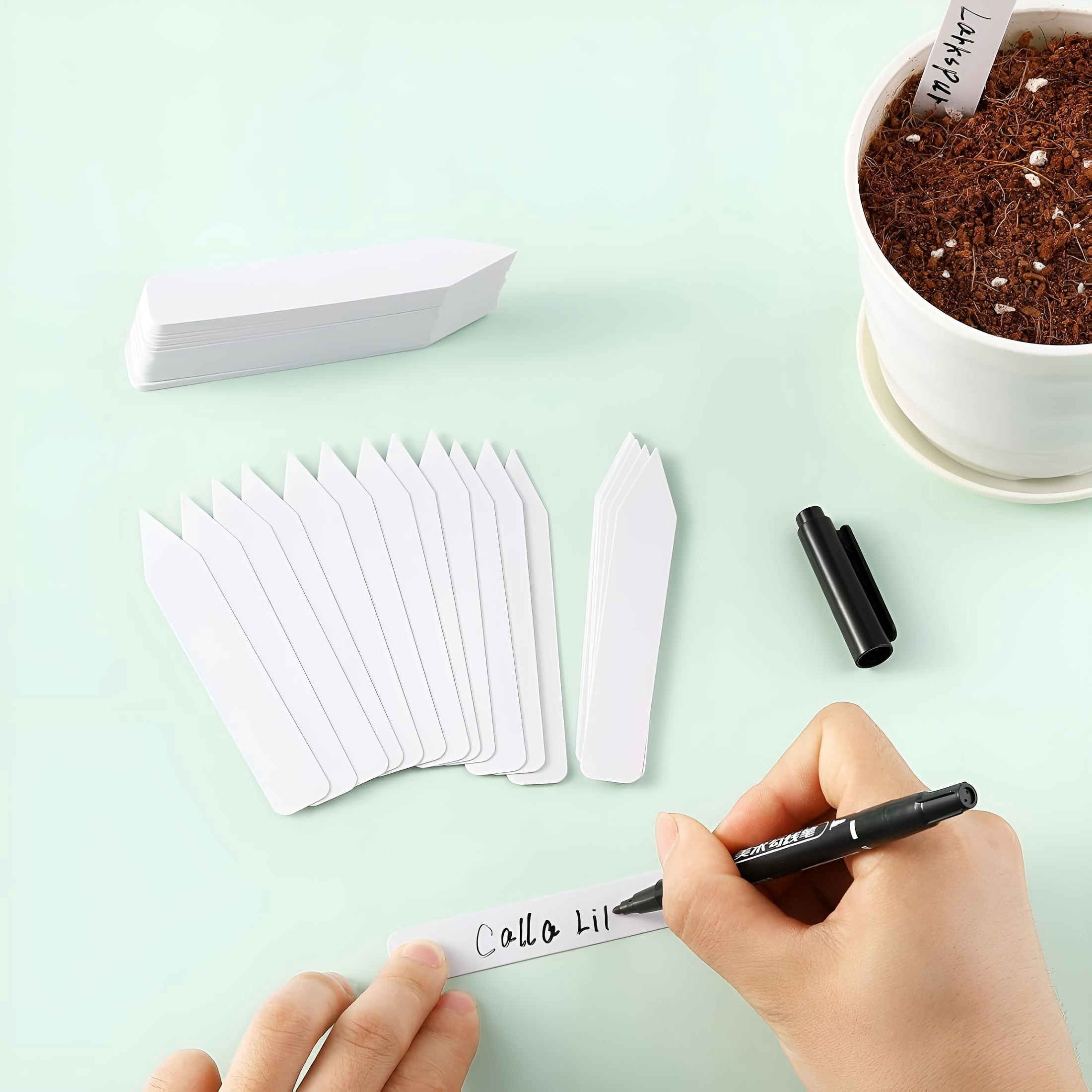 CCOCC 500 Pack Plant Labels, 4 Inch Potted Plant Name Tags Plastic, Seedlings Seed Markers Nursery Plant Stake Tag with Marking Pen for Outdoor Indoor Garden Patio Flower Vegetable, White