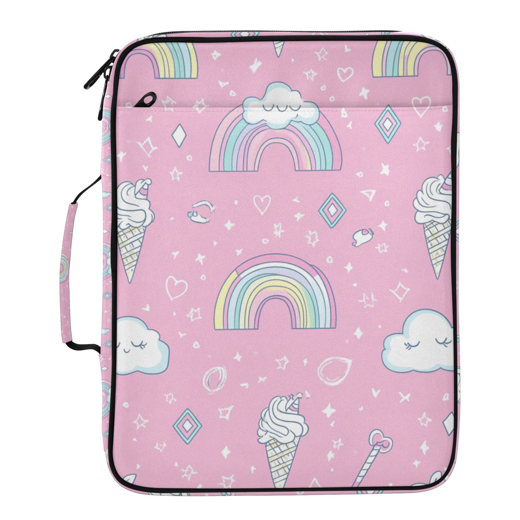 FORMRS Accordion File Folder A4 Size 7-Pocket Expanding Document Organizer Bag with 3 Ring Binder, Ice Cream Rainbow Pattern