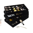 thumbnail image 2 of Black Velvet Jewelry Display Stackable Exquisite Jewellery Holder Portable Ring Earrings Necklace Organizer Box Blue, 2 of 5