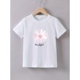 thumbnail image 1 of [Floral T-Shirt] Soft Girls' Summer Floral Letter Print T-Shirt | Casual Short Sleeve, Crew Neck, Cotton Blend, Easy Care, 1 of 6