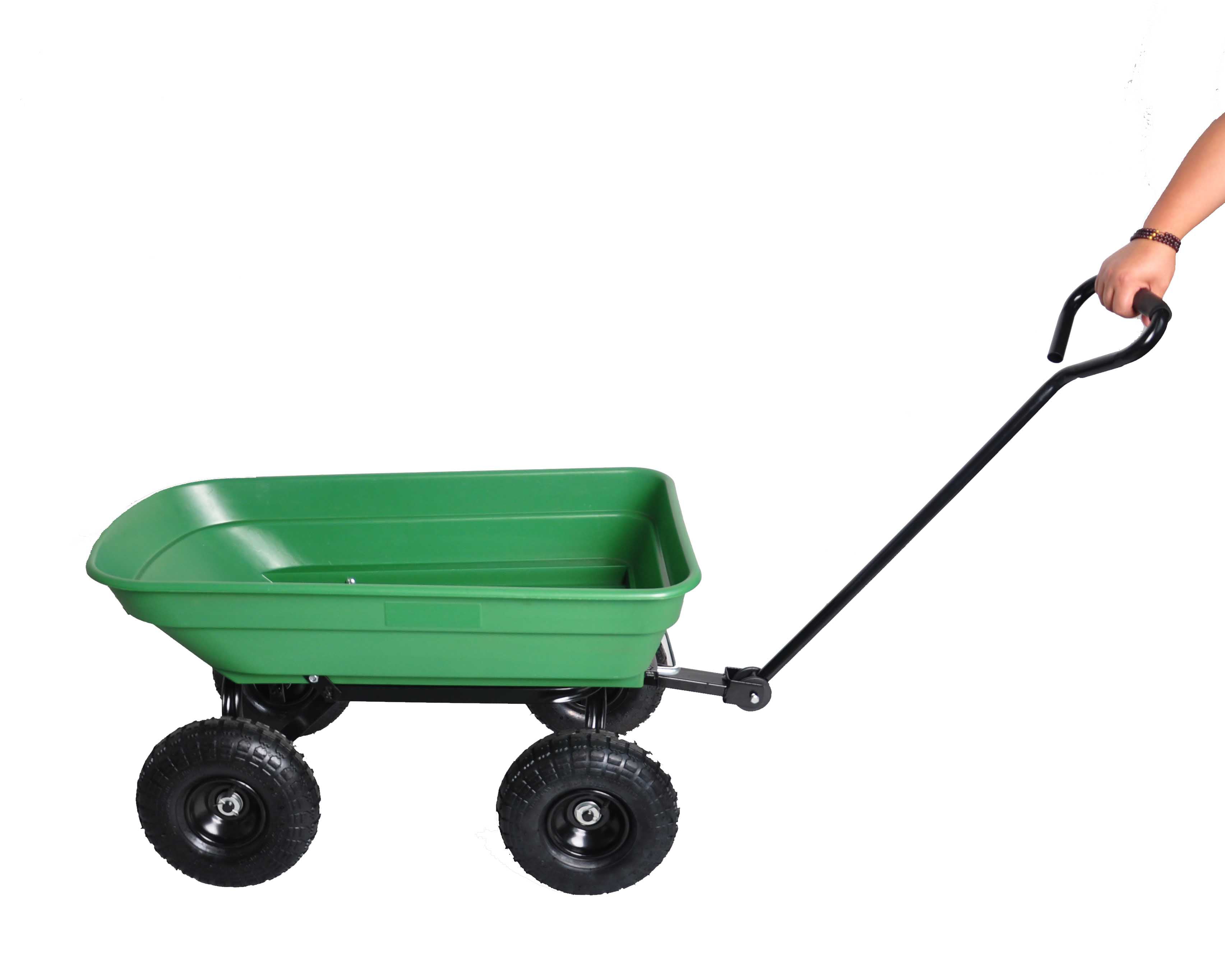 Green Garden Cart Poly Pulling Wagon Green Garden Dump Cart Wagon Carrier 4 Rugged Wide-Track Air Tires with Heavy Duty Steel Frame & 10 Pneumatic Tires 300Lbs Capacity 