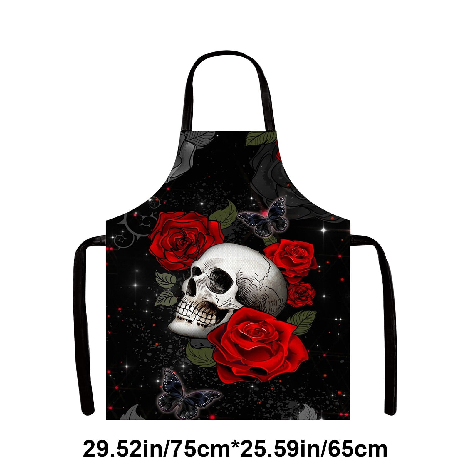 Halloween Apron For Men And Women, Premium Skull Rose Pattern Gothic Holiday Decorative Apron for Kitchen, Dining Room, Cooking