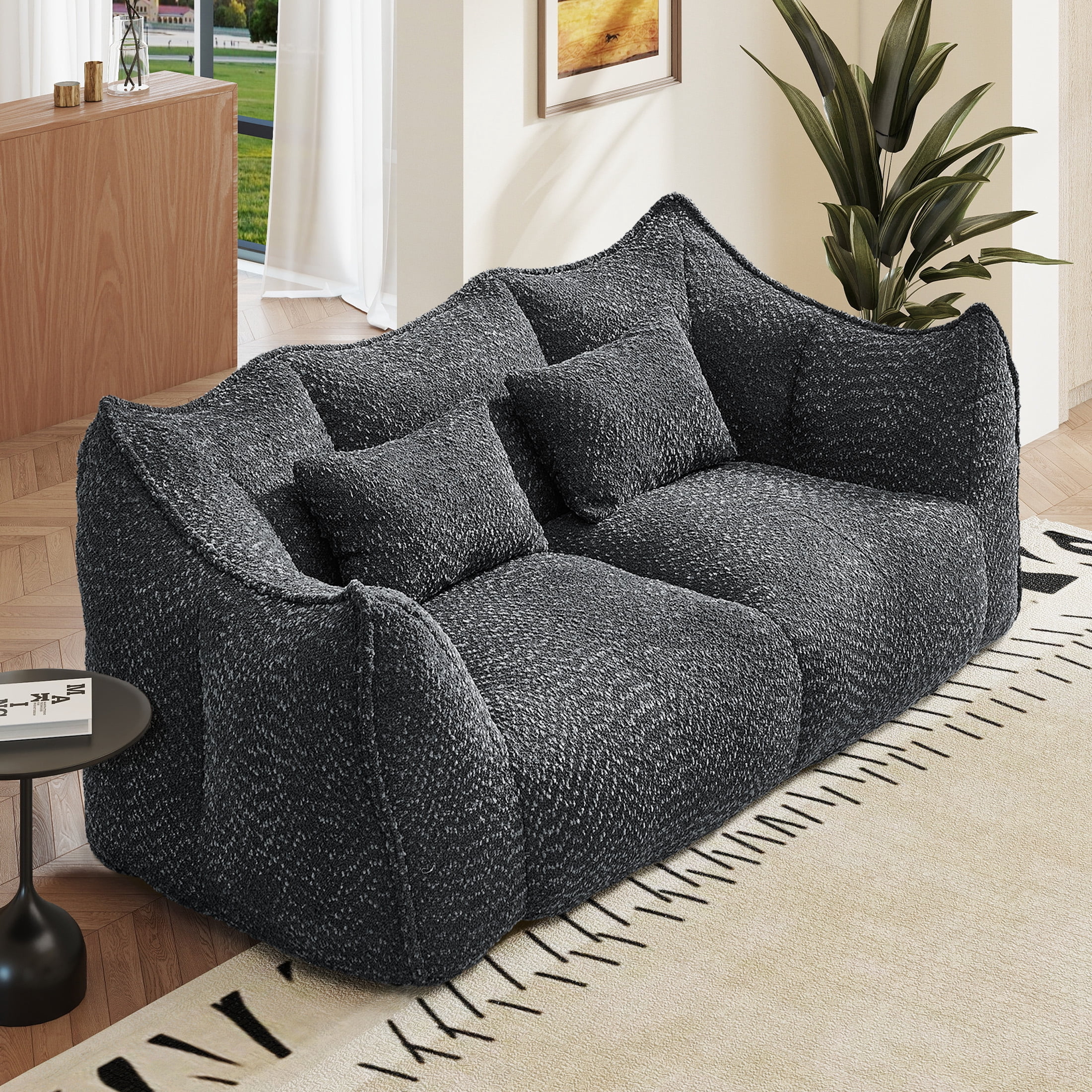Aukfa Cloud Comfy Sofa, 24.4" Deep Seat Loveseat Couch for Living Room, No Assemble,Chenille,Black