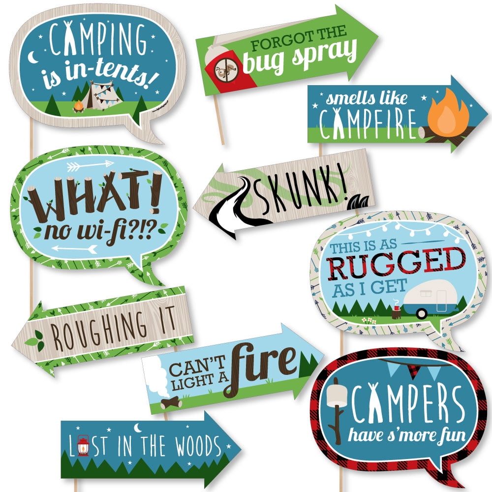 Funny Happy Camper - Camping Baby Shower or Birthday Party Photo Booth Props Kit - 10 Piece