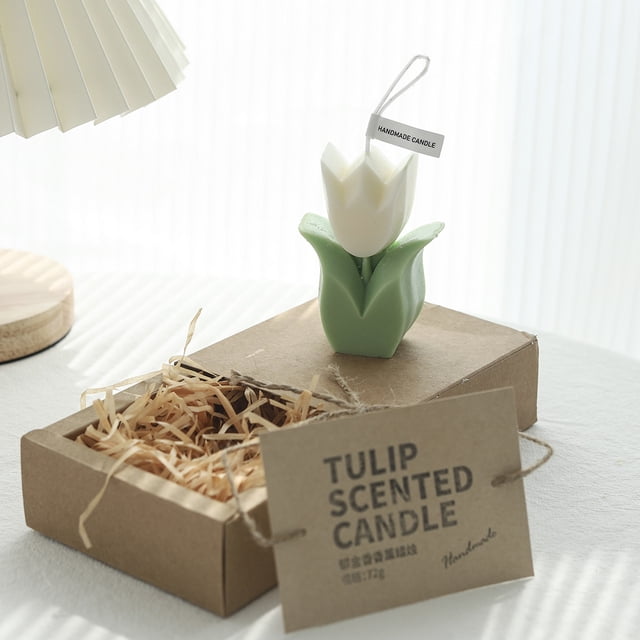 Vela en forma de tulipán, hermosa y linda vela decorativa de parafina, adecuada como regalo o recuerdo de una fiesta de bodas (blanco)