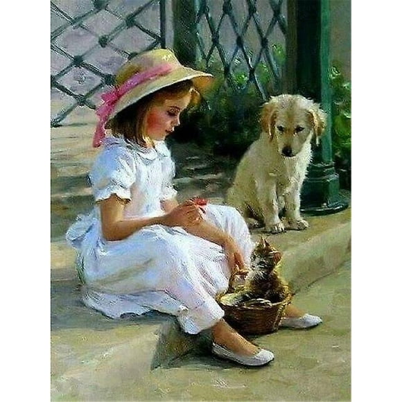 Dww-30 X 40 Cm ,fille Avec Chapeau Diamond Painting Broderie Diamant Peinture Canevas 5d Tableau Enfant Adulte Strass Lot Puzzle Dessin Decoration Mu