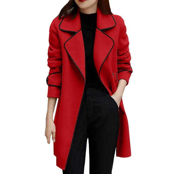 Shirts for Women, Solid Wool Thin Trench Coat, Ladies Long Slim Single Breasted Elegant Outerwear Jacket With Pockets