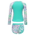 thumbnail image 2 of renvena Kids Girls Floral 2 Pcs Rash Guard Sets Zip Neck Swim Shirts With Shorts Swimsuits Green 9Y, 2 of 7