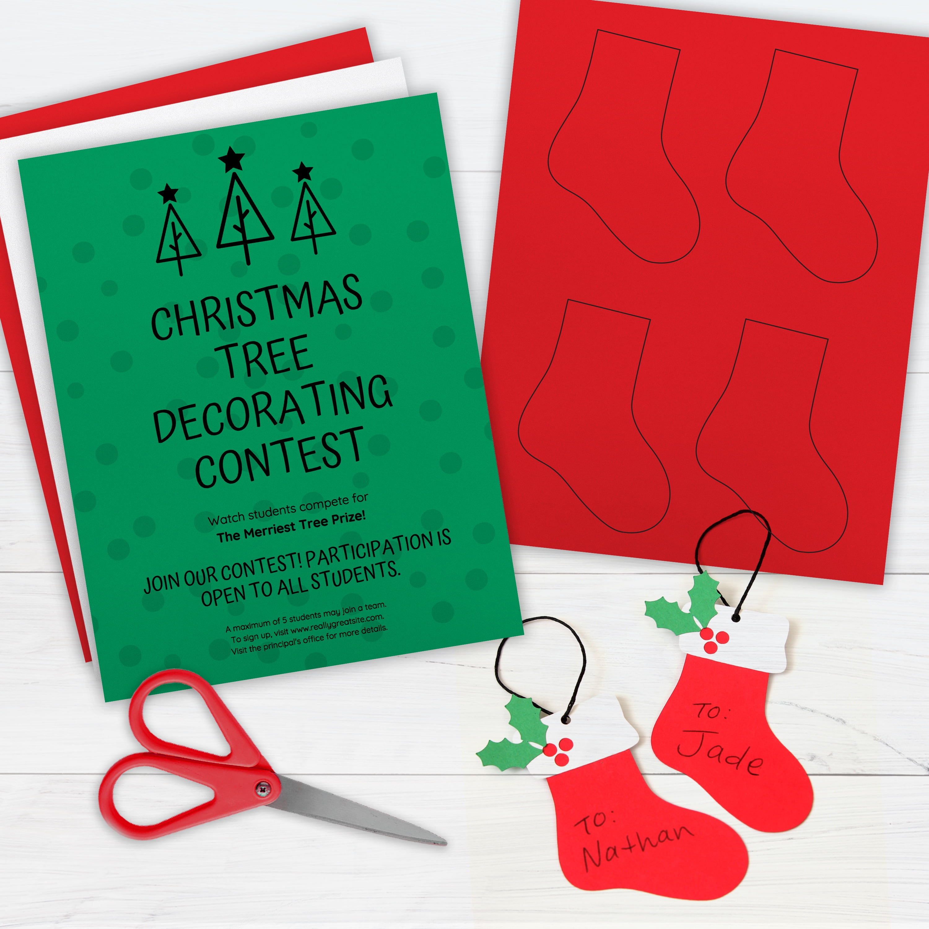 Printworks Holiday Cardstock, Red, White & Green, 8.5 x 11, 200 Sheets